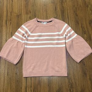 Boden Pink and White Striped Crew Neck Sweater